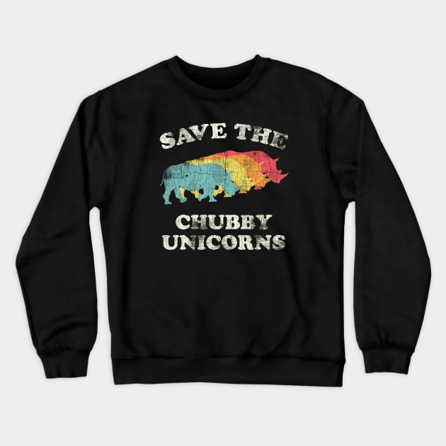 Vintage Retro Save The Chubby Unicorns- Rhino Lover Gift Crewneck Sweatshirt by meowstudio